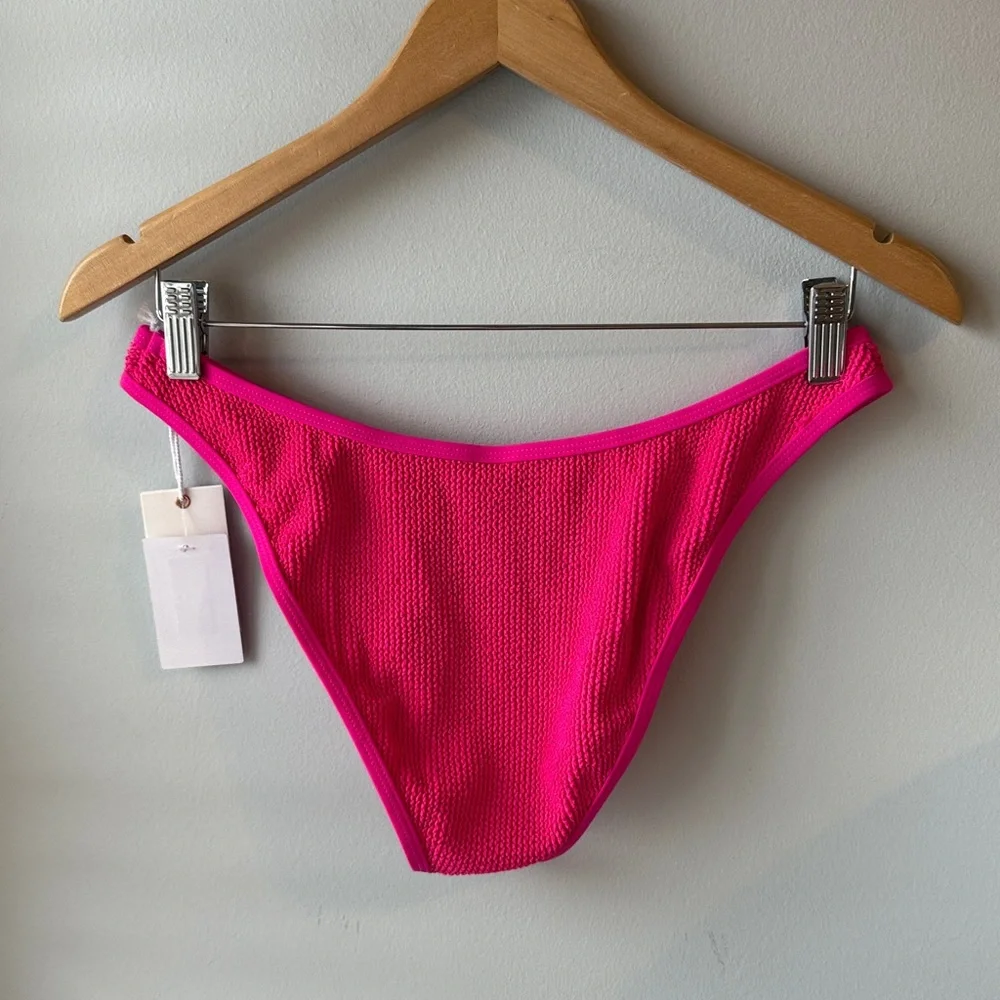 Good American Always Fit Boomerang Bikini Bottom in Pink‎ Glow002 NWT